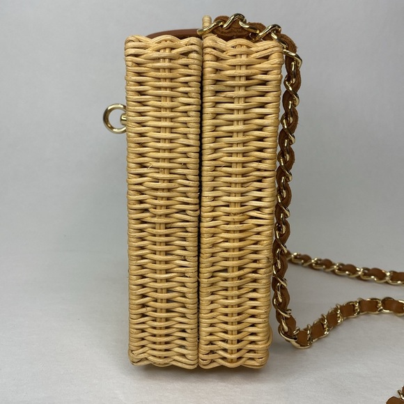 J. McLaughlin Wicker Straw & Leather Rectangle Box Handbag, Gold Hardware, NWOT - Picture 3 of 16